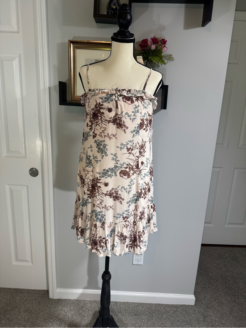 saltwater LUXE Cream Dress with Brown & Blue Floral Accents